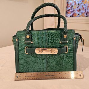 Teal M.C. Croc-embossed Leather Bag